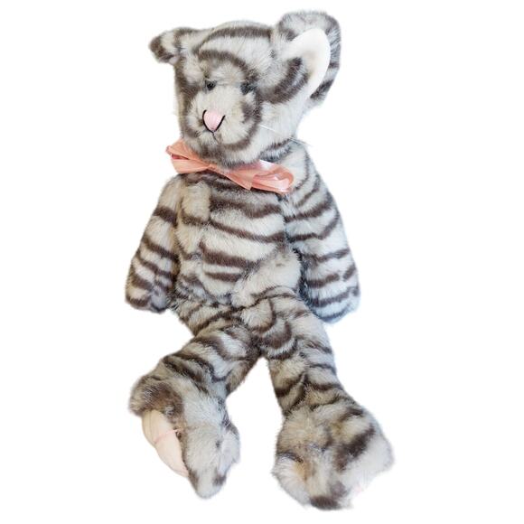 T.C. Dawson Brown Striped Cat Plush Stuffed Animal Toy with Bow 12" Cute Gift - Picture 2 of 11